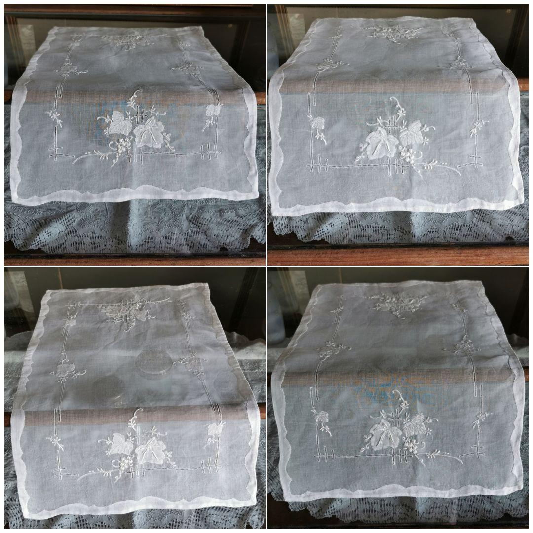 アンティークマーガブ オーガンジーレースクロス葡萄刺繍 ポルトガル マディラ至高