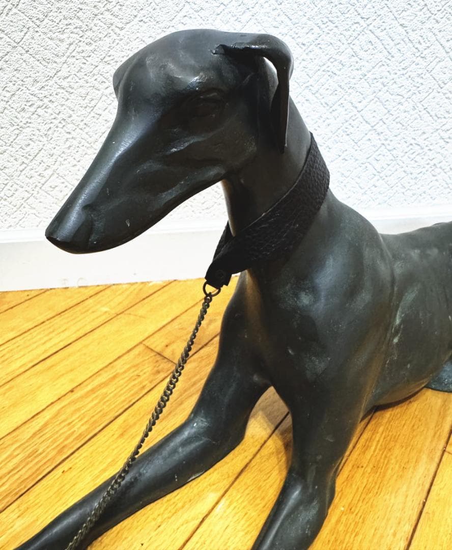 ウィペット犬等身大 緑青 ブロンズ像 彫刻 2体 銅製 時代物 WWST045