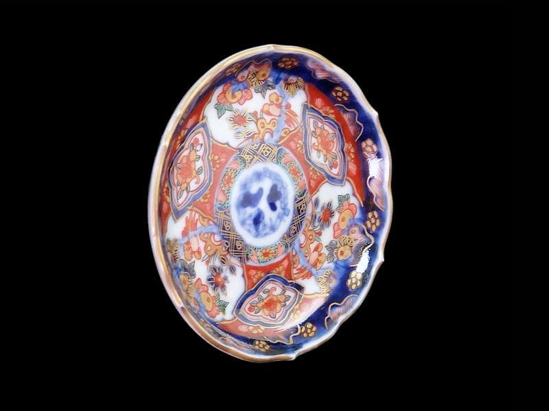 古伊万里　金襴手　橘に花鳥紋の図　豆皿　手塩皿　F222AS-fbtd