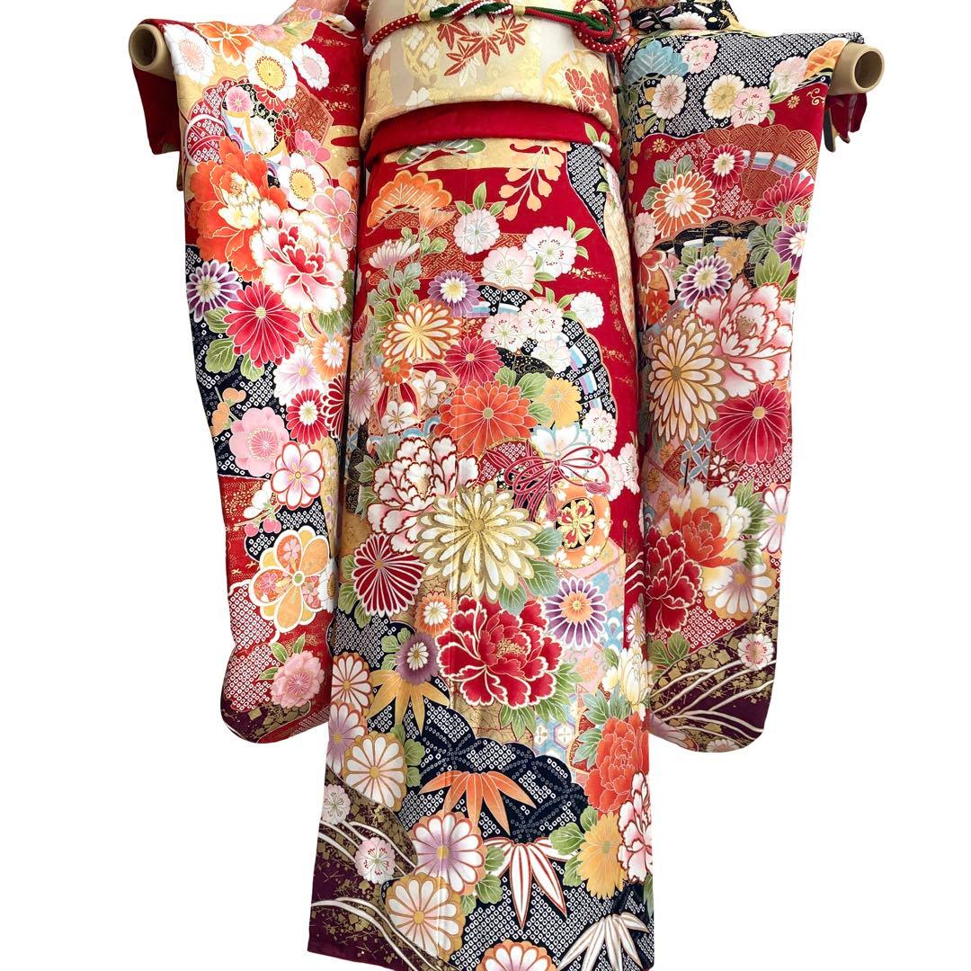 赤 古典柄 ゆったり 振袖7点セット‼️ 成人式 フルセット NO6ま6