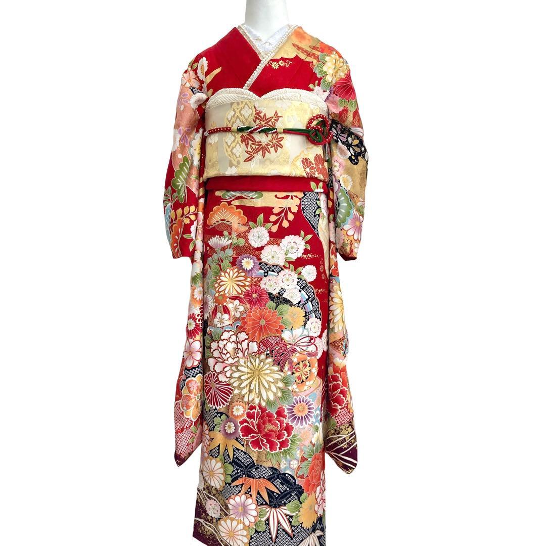 赤 古典柄 ゆったり 振袖7点セット‼️ 成人式 フルセット NO6ま6