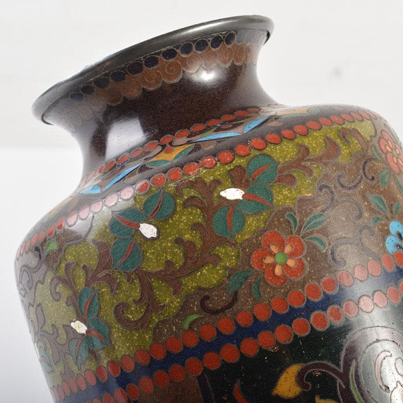 中国　古七宝琺瑯彩　龍鳳凰文瓶　M　R6349