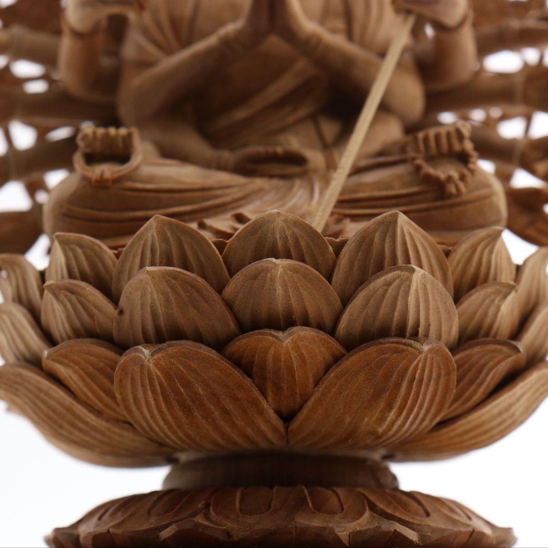 早坂清作 千手観音 白檀木彫 仏像 仏教美術 共箱　YY22　1FB65