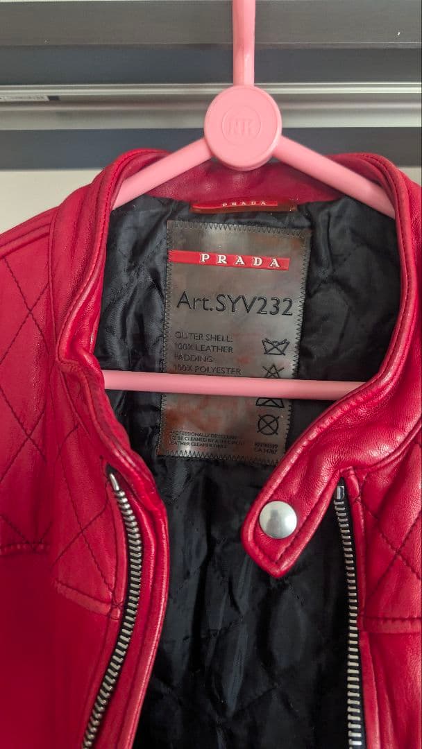 PRADA レッドレザーシングルライダースジャケット