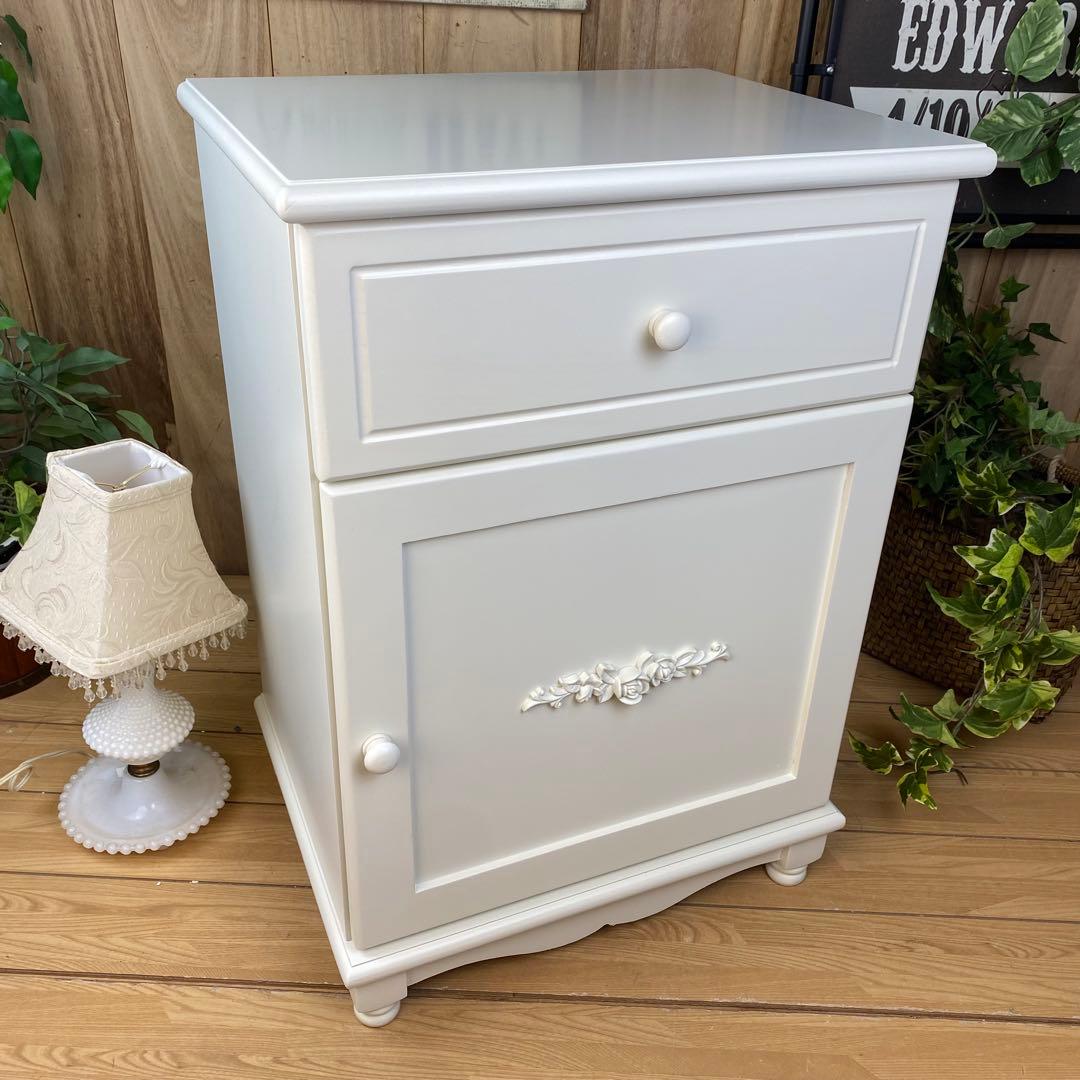 訳あり品【131】フレンチカントリー調ホワイトサイドキャビネット飾り棚収納家具