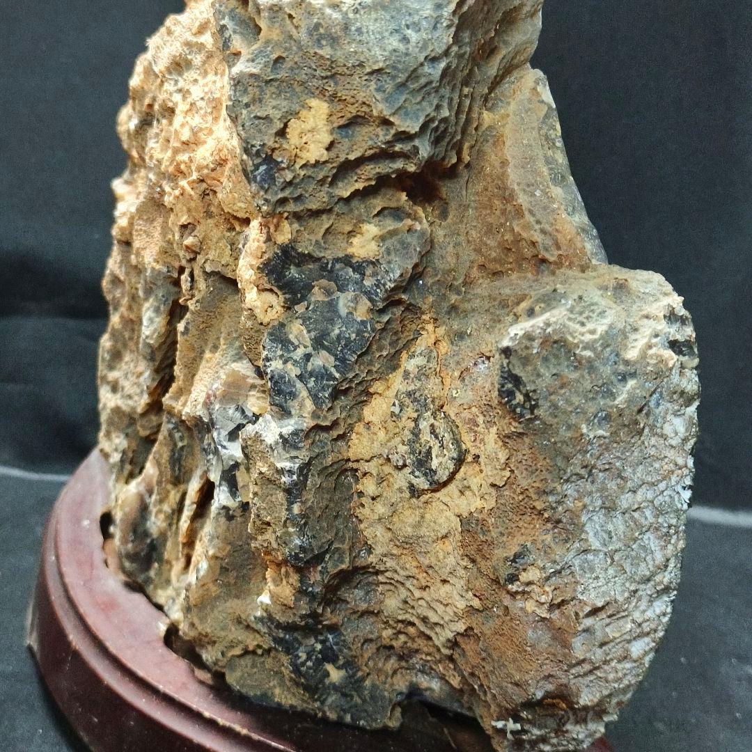 両面鑑賞石 木彫り台付メノウ 天然石瑪瑙 アゲート 風水グッズ コレクター放出