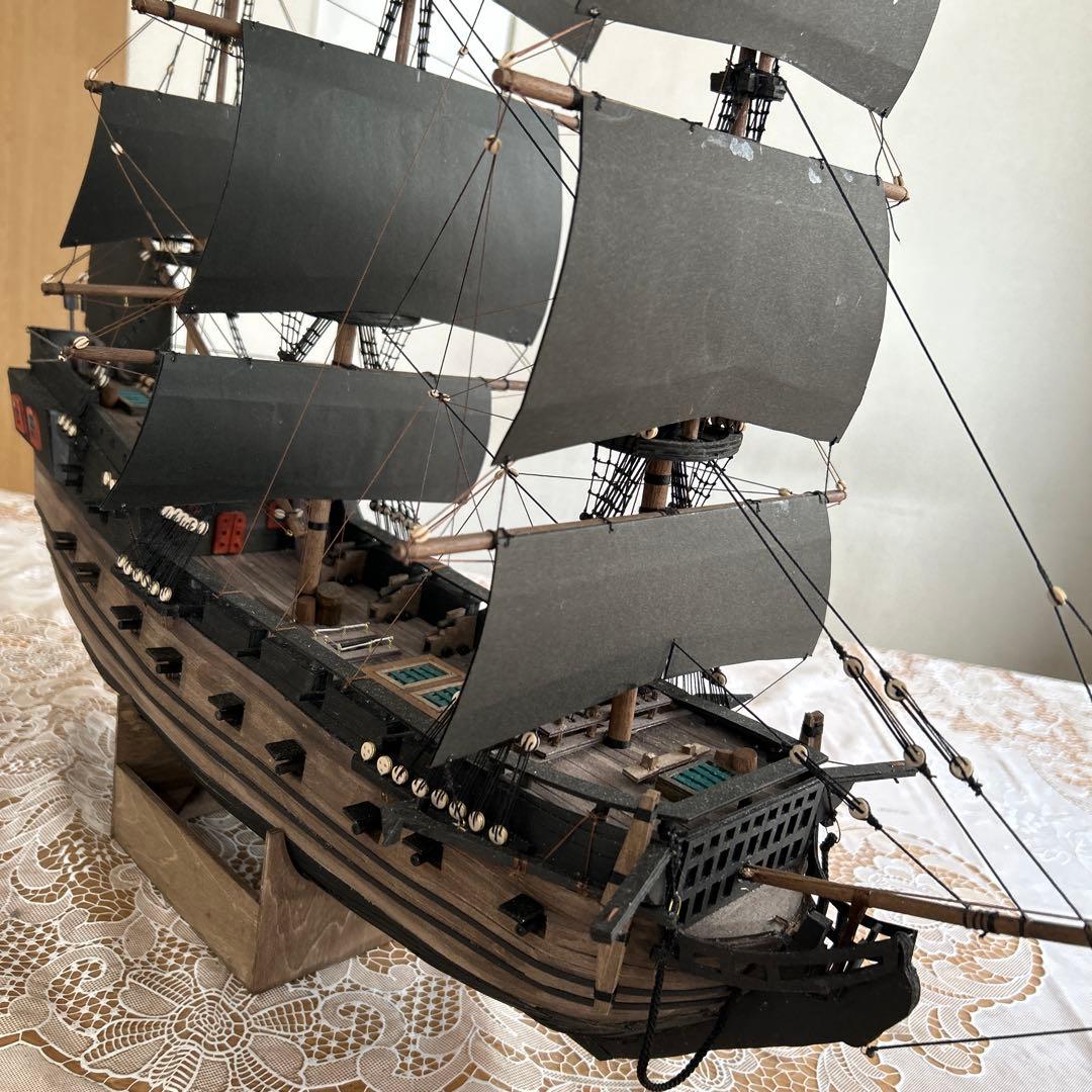 木製帆船模型 船台付き (帆船part2-U) (全てハンドメイド)