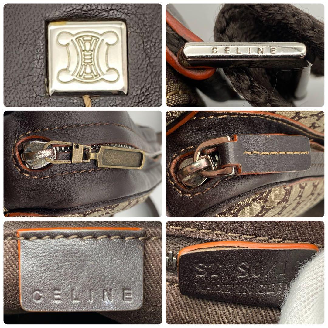 CELINE ショルダーバッグ　マカダム柄　トリオンフ金具　キャンバス×レザー