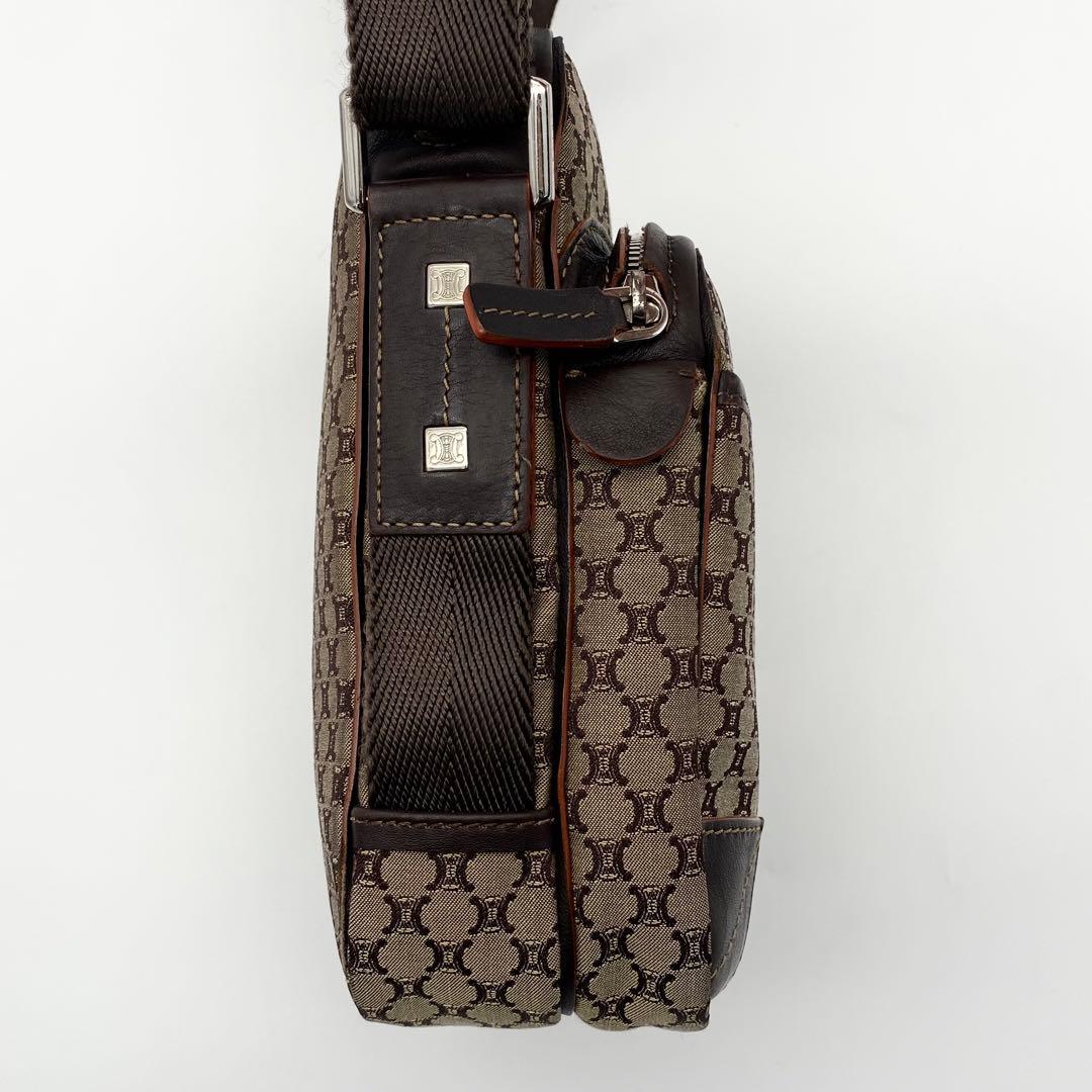 CELINE ショルダーバッグ　マカダム柄　トリオンフ金具　キャンバス×レザー