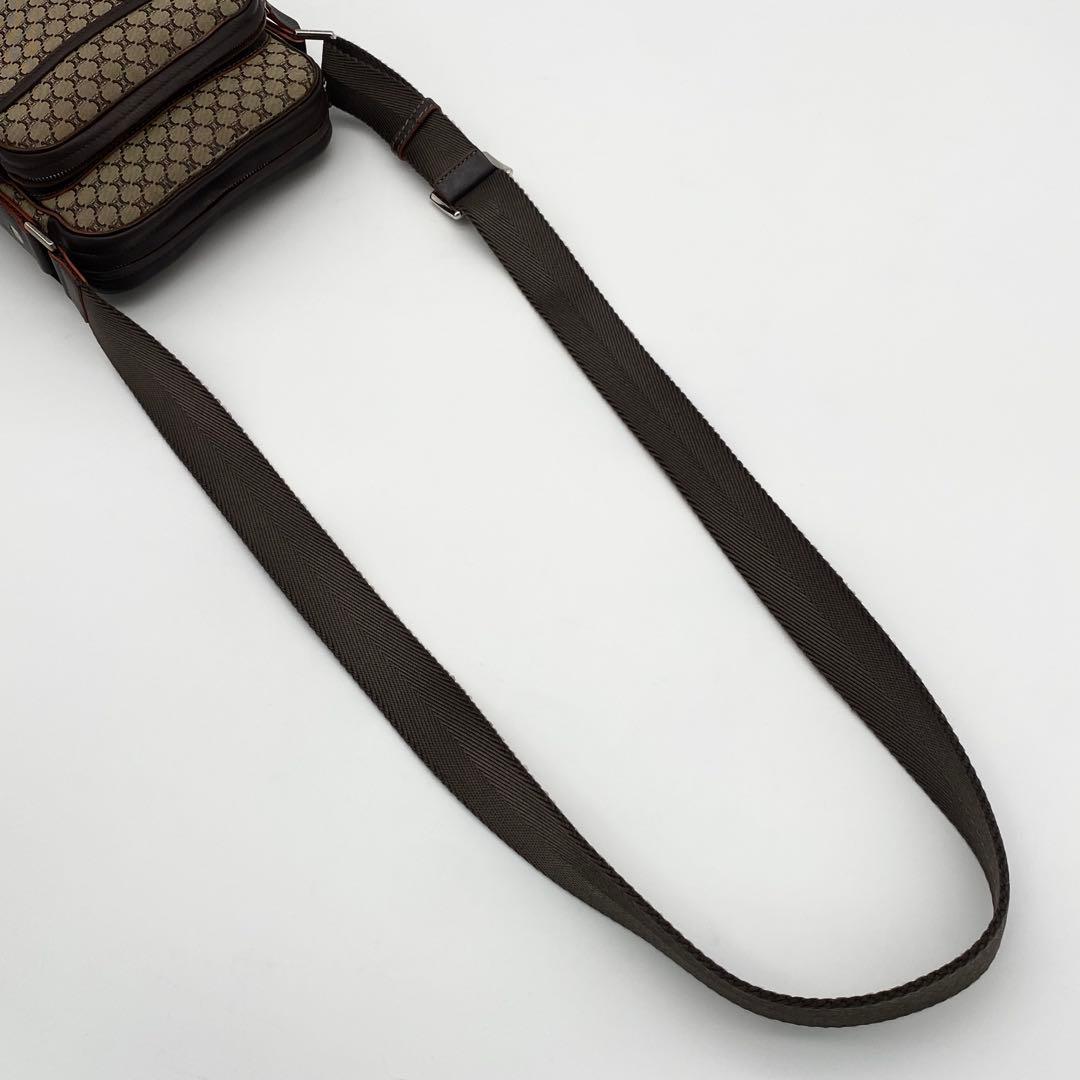 CELINE ショルダーバッグ　マカダム柄　トリオンフ金具　キャンバス×レザー