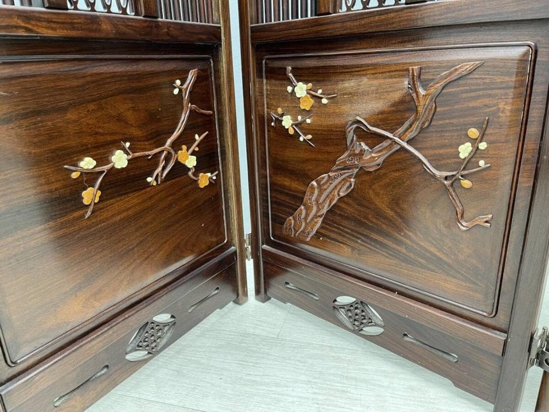 衝立 高さ143cm 折りたたみ式 4枚 和家具 パーテーション 唐木家具