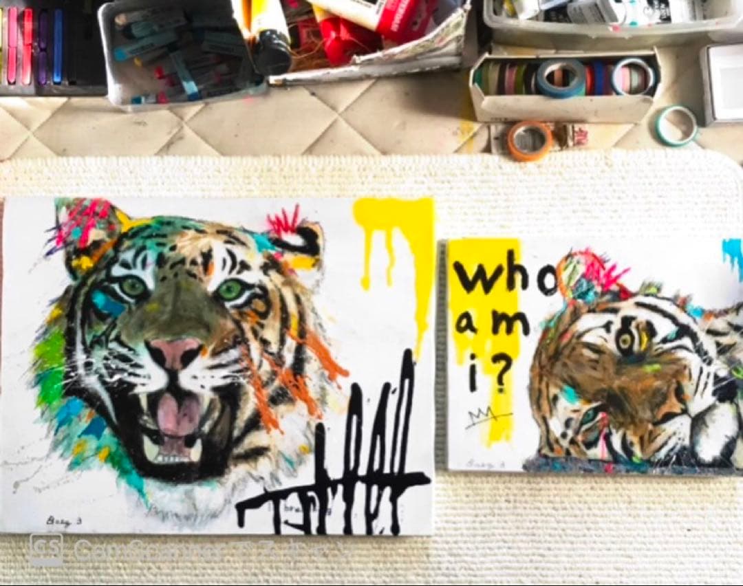 【あるがままに】虎　トラ　アクリル画　ポップアート　キャンバスF6号　BAEZ3