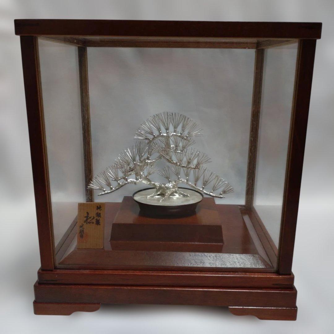 純銀製 光則作 盆栽 2号「松」ガラスケース・紙箱付き
