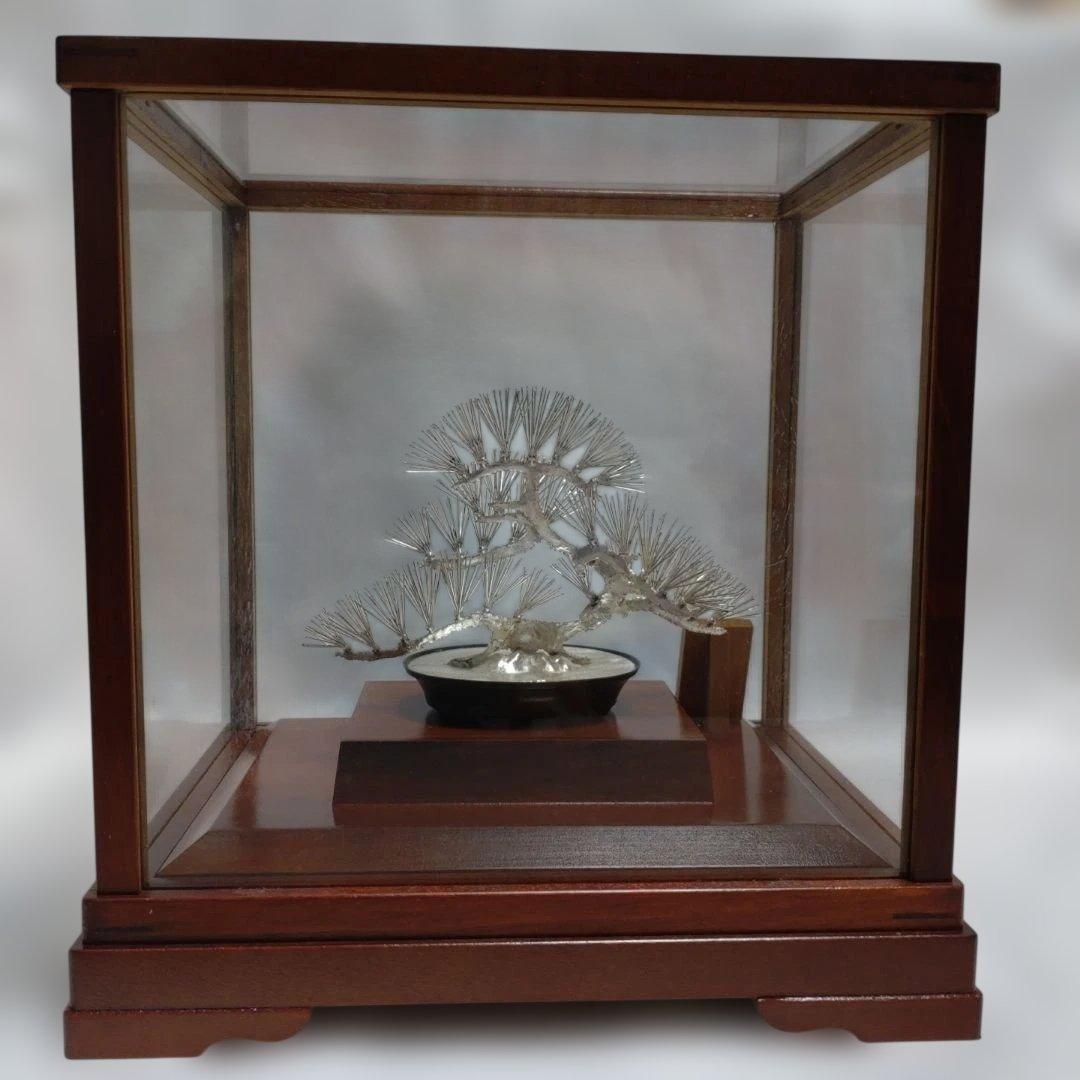 純銀製 光則作 盆栽 2号「松」ガラスケース・紙箱付き