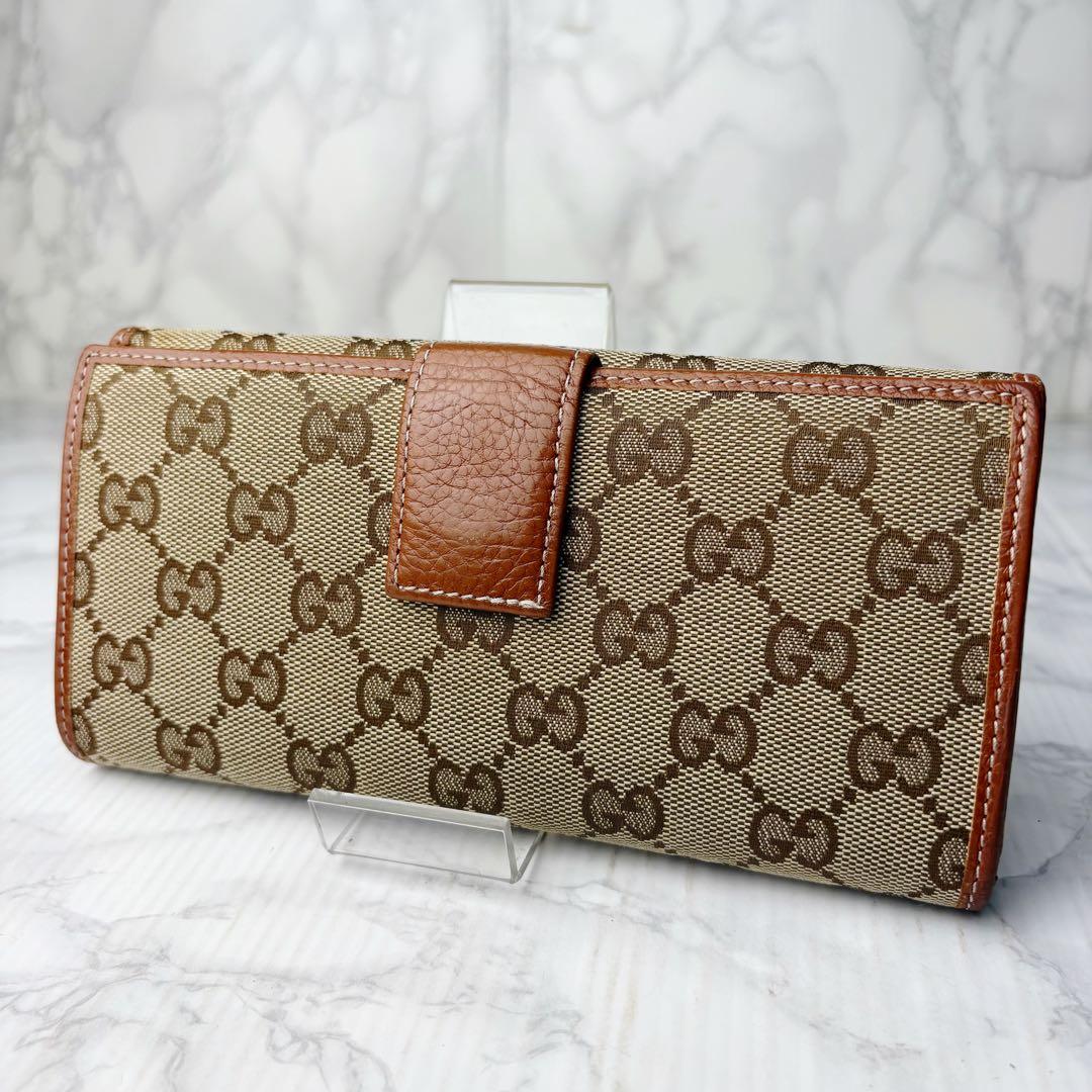 38 美品 GUCCI 長財布 GGキャンバス リボン シェリーライン l2