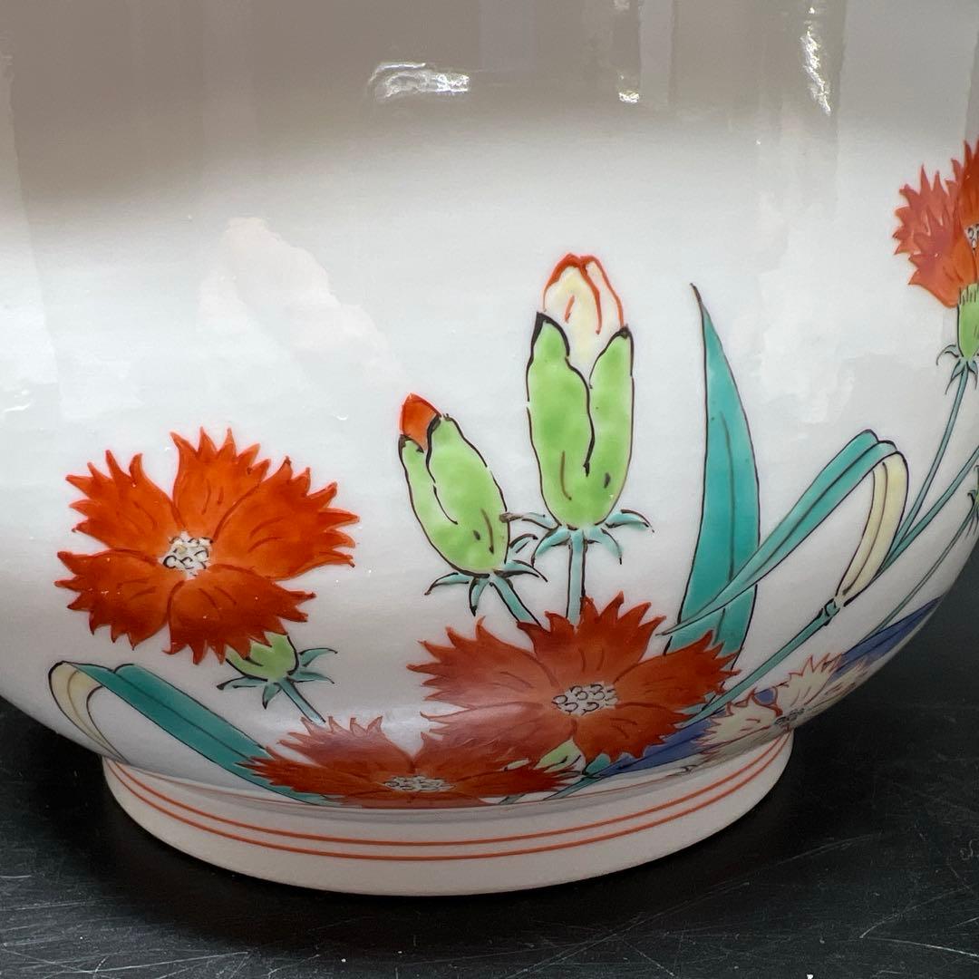 十四代　酒井田柿右衛門　濁手撫子文蓋物　共箱　東Y7-1125☆2Fチヒト