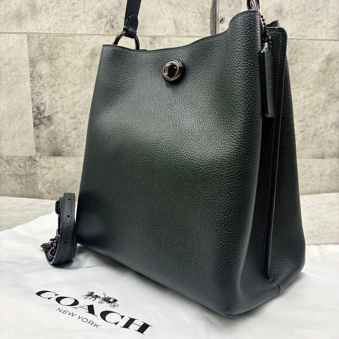 ✨美品✨コーチ　チャーリー　バケット　2way ターンロック　レザー　深緑