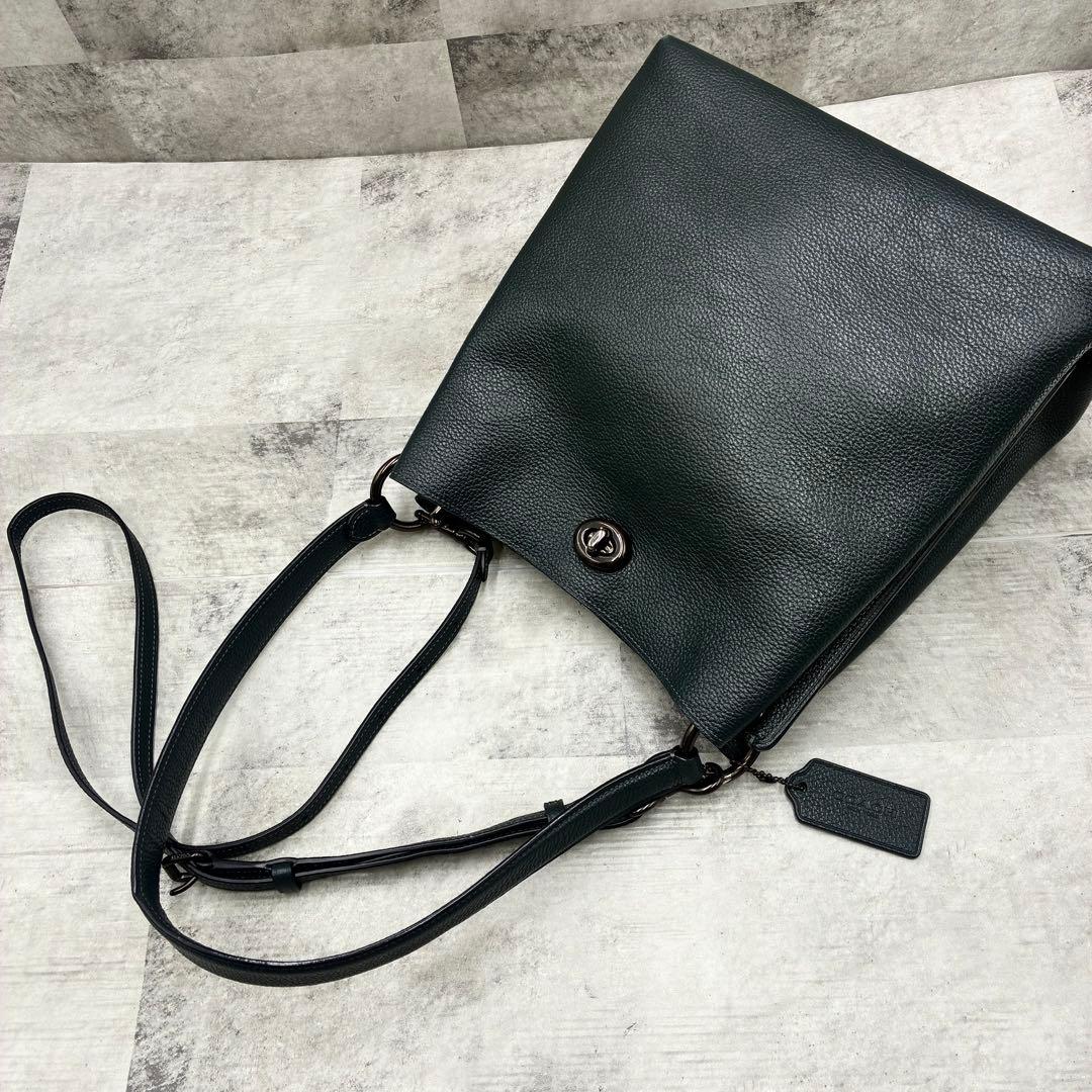 ✨美品✨コーチ　チャーリー　バケット　2way ターンロック　レザー　深緑