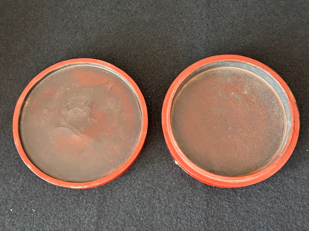 時代　漆芸　堆朱龍図彫印池　時代物　直径11cm中国美術　書道具　印池　漆工芸