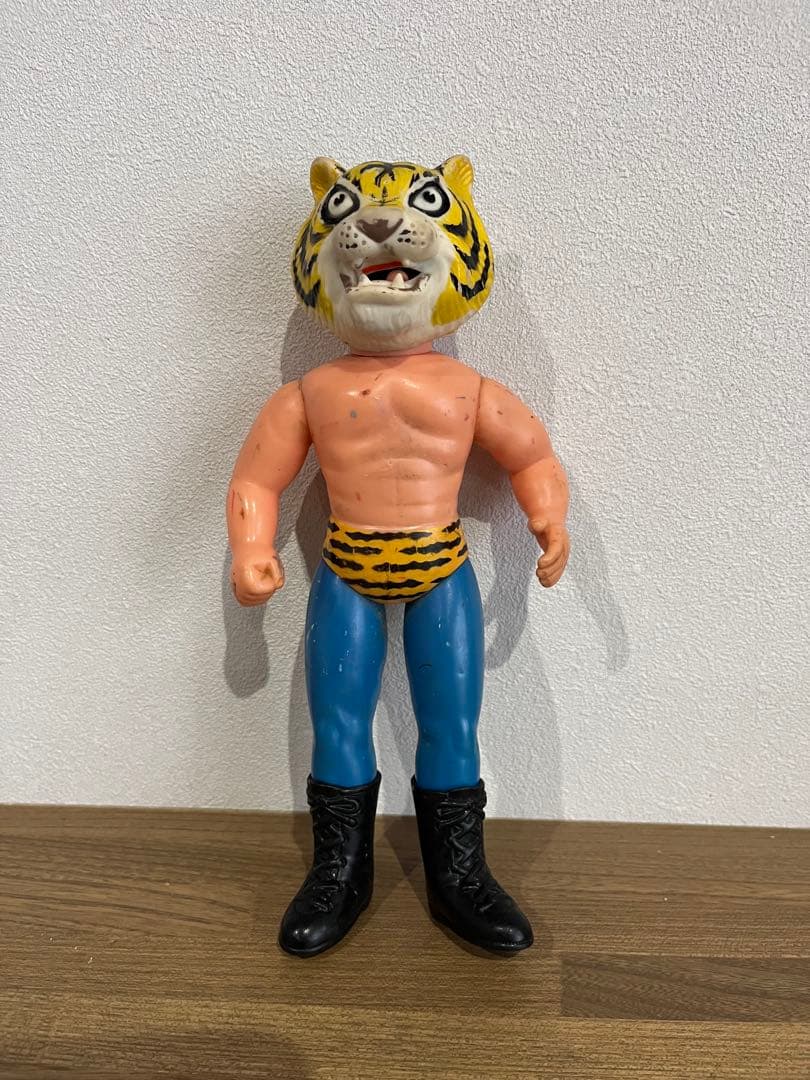 【当時物】タイガーマスク 中嶋製作所 ソフビ 25cm 亀マーク 面取れ レトロ