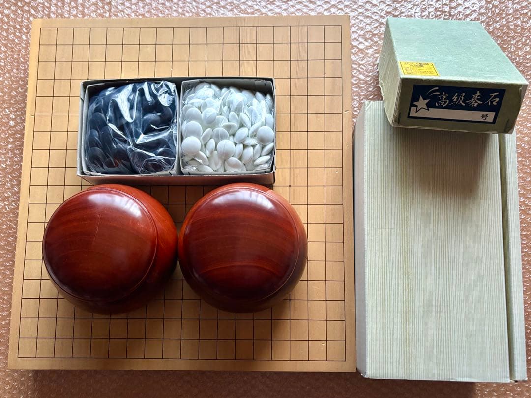 【価格交渉可】囲碁③ 卓上碁盤＋桜碁笥＋ガラス碁石3点セット