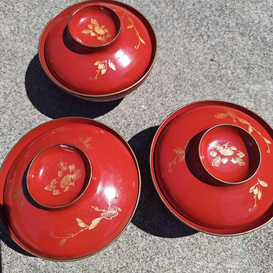 明治時代の器　朱塗　什物　蓋付椀　10個セット