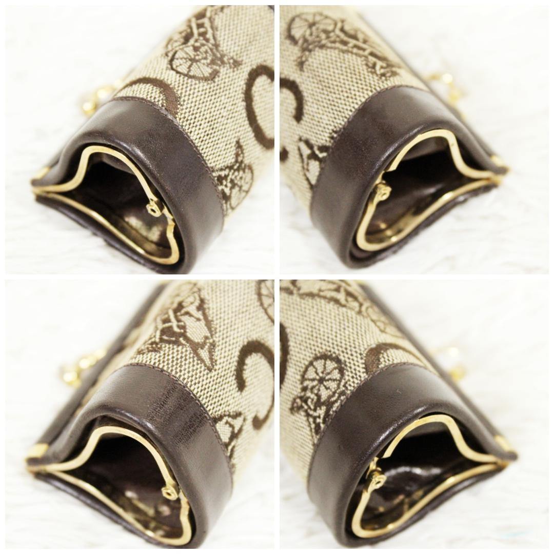 激レア 極美品 セリーヌ ケース がま口 Cサルキー 馬車柄 ブラウン