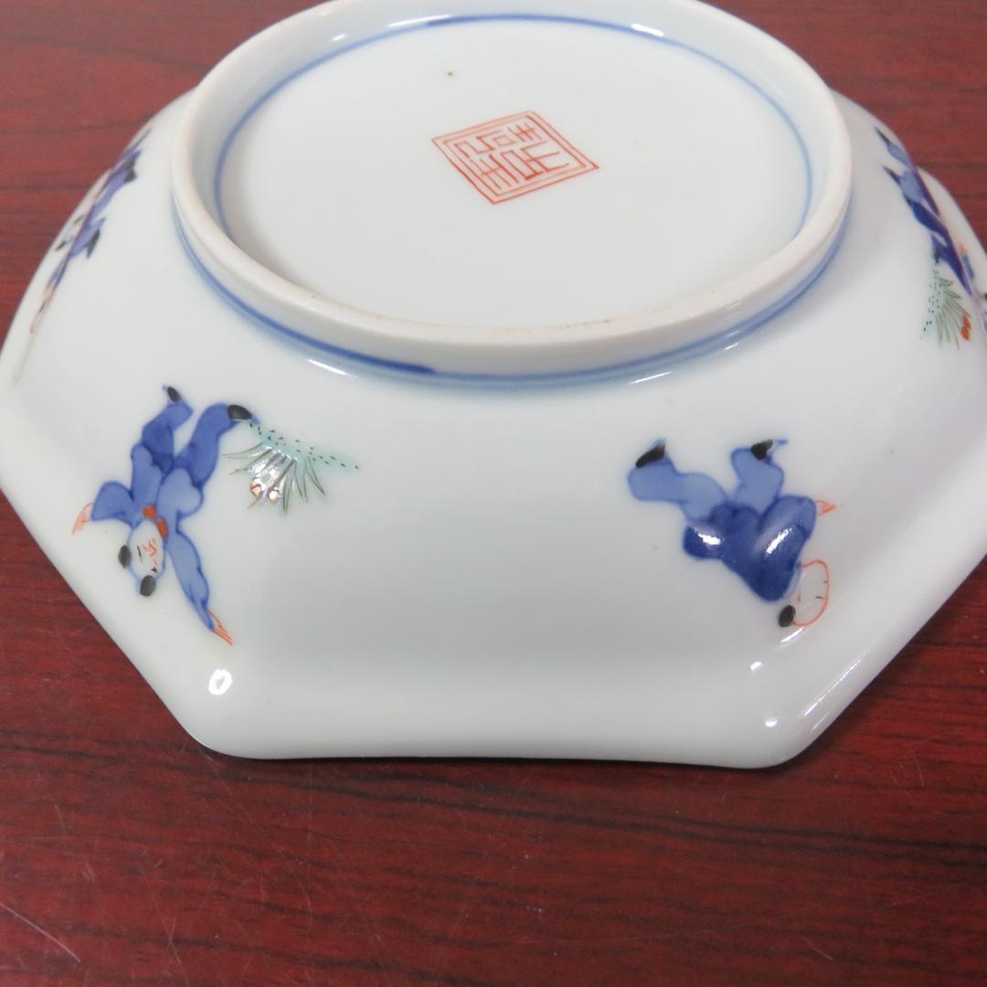 伊万里 錦八角皿 中皿 歪み 極上品 その1 ザクロ 果実 明治