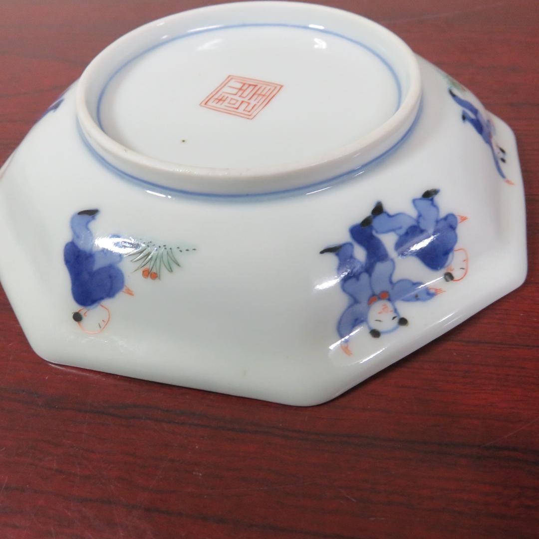 伊万里 錦八角皿 中皿 歪み 極上品 その1 ザクロ 果実 明治