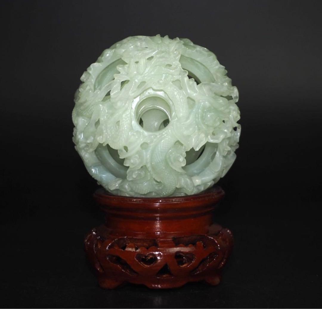 送料無料　砡　龍鳳彫刻　細密透彫り天球　7層 　珍品置物　中国古玩