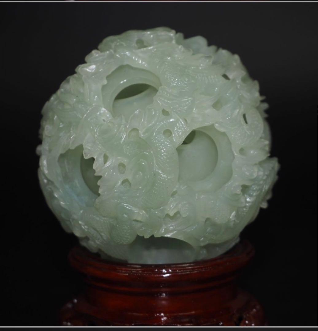 送料無料　砡　龍鳳彫刻　細密透彫り天球　7層 　珍品置物　中国古玩