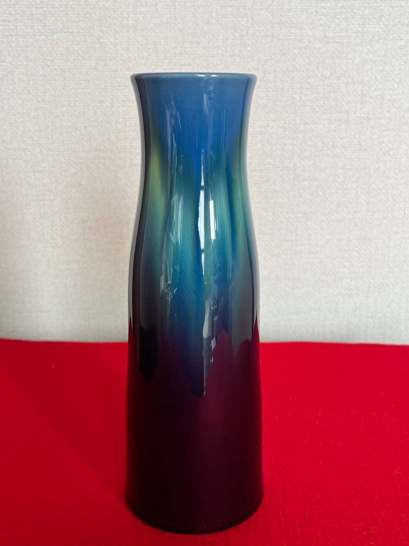 【美品】柳雨軒 三代 人間国宝 徳田八十吉 碧明釉 花入 T246