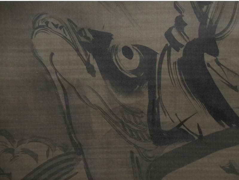 【真筆】★狩野探幽 『宮内卿法印』琴高仙人図 ★肉筆絹本 狩野派 検）雪舟