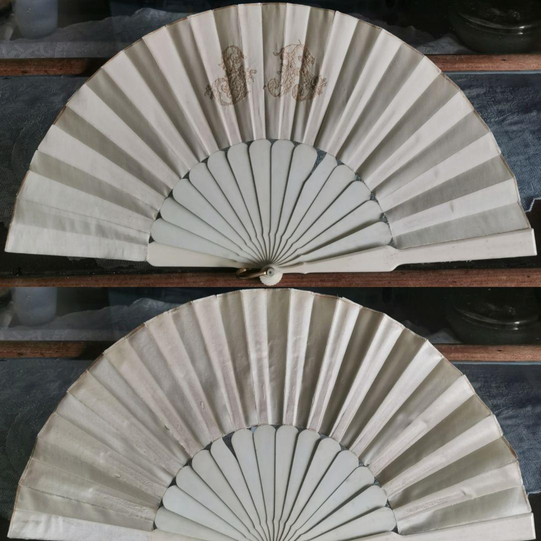 アンティークブルージュ ロザリンペルレレース シルクファン 象牙色スティック