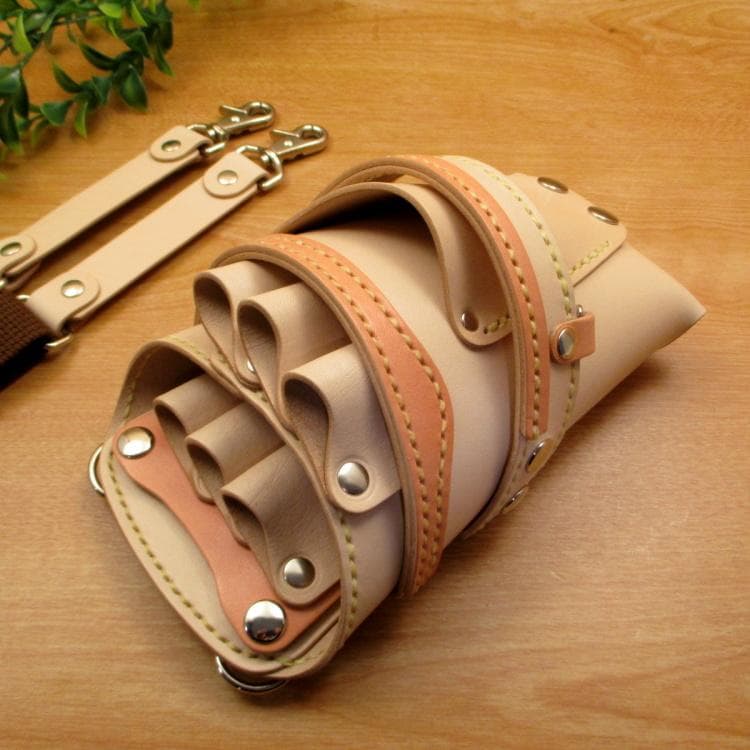 ヌメ革ナチュラル＆うす茶色　６丁差し　シザーケース　SCA-61/NH