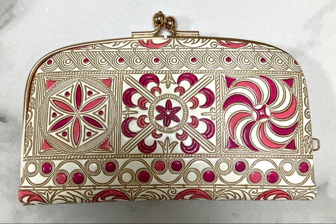 【新品未使用＋箱付き】文庫屋大関　錦紗〈ピンク〉天溝がま口　財布　小銭入れ