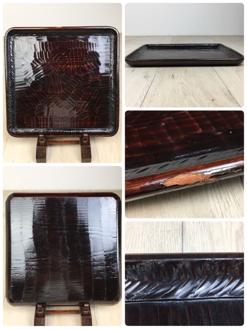 S234讃岐彫 四方盆 くり抜き盆 5客揃 懐石膳・茶懐石