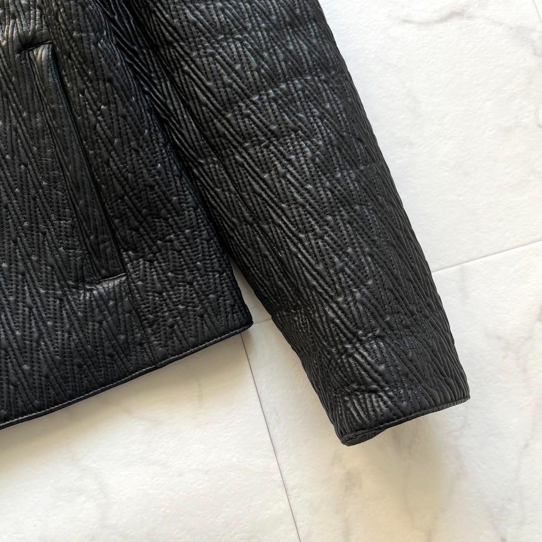 美品 アルマーニコレツィオーニ キルティング ラムレザー ブルゾン 黒 48