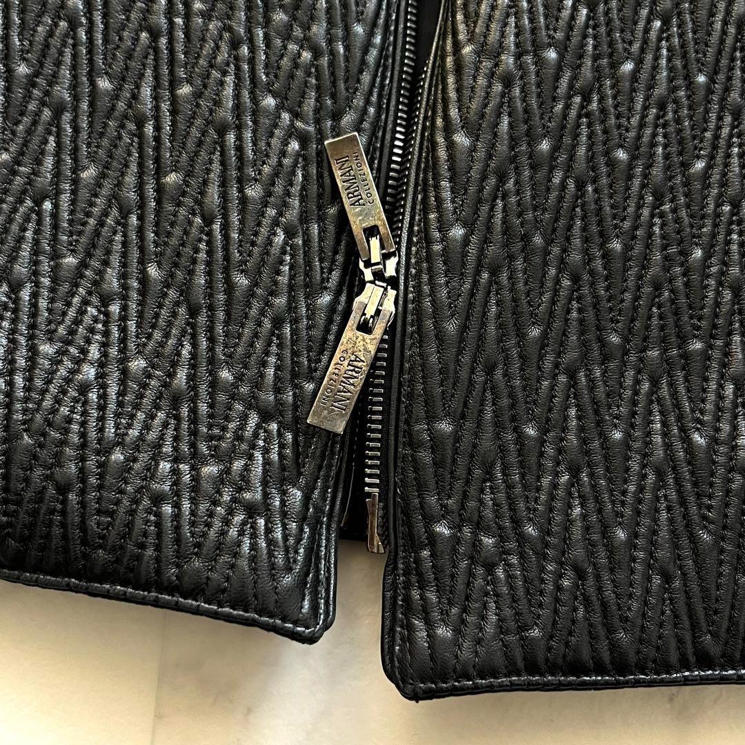 美品 アルマーニコレツィオーニ キルティング ラムレザー ブルゾン 黒 48