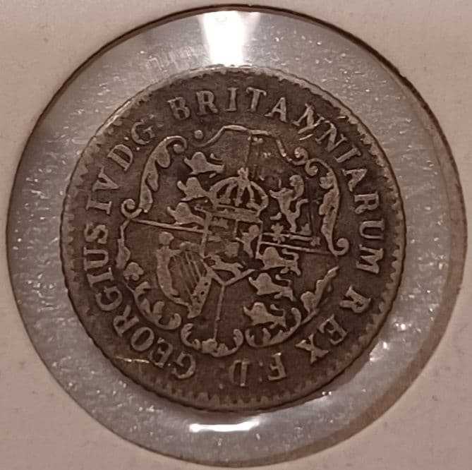 1822年(203年前)イギリス領西インド 1/16ドル銀貨 錨の上の王冠の銀貨