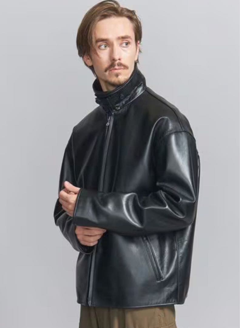 【新品未使用】BEAUTY&YOUTH シープ レザー ジップ ブルゾン L