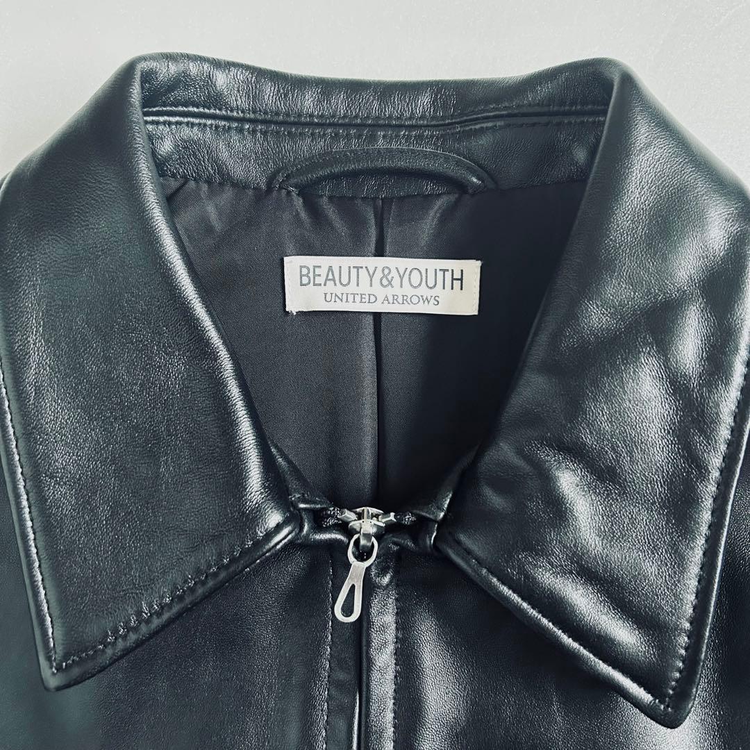【新品未使用】BEAUTY&YOUTH シープ レザー ジップ ブルゾン L