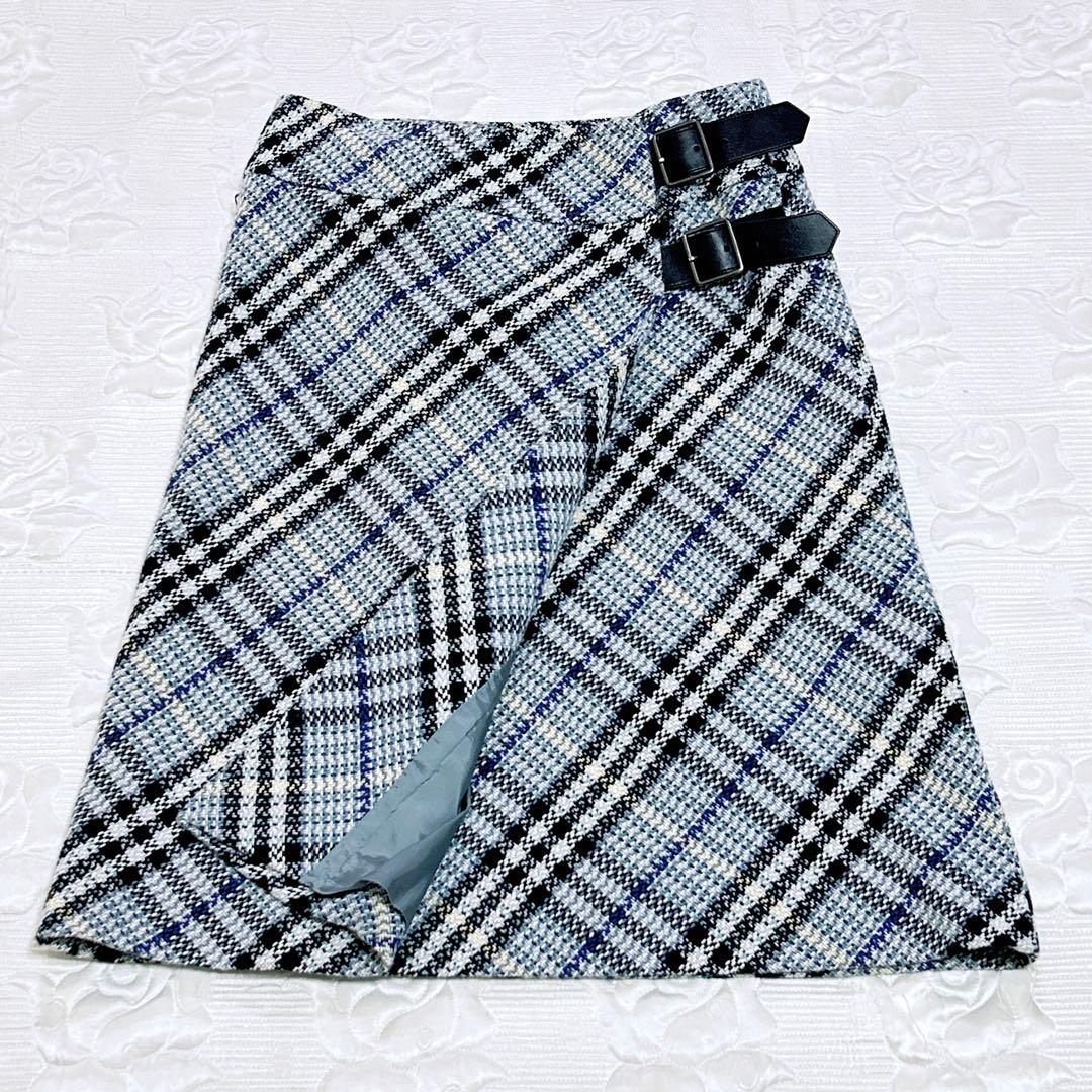 極美品❤︎バーバリーロンドン ツィード ラップスカート ベルト ノバチェック 36