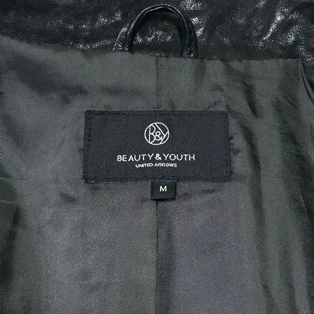 美品B&Yユナイテッドアローズ 羊革 ラムレザー シングルライダースジャケットM