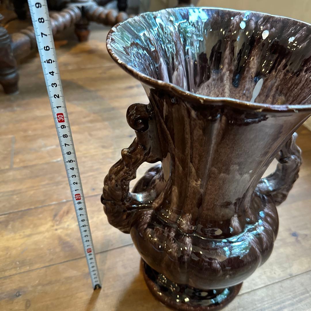 茶色の陶器製花瓶　イギリスアンティーク