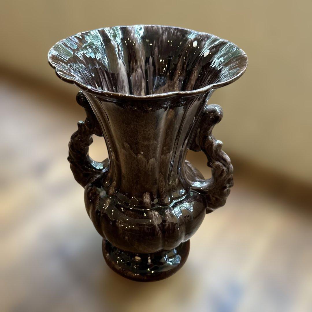 茶色の陶器製花瓶　イギリスアンティーク