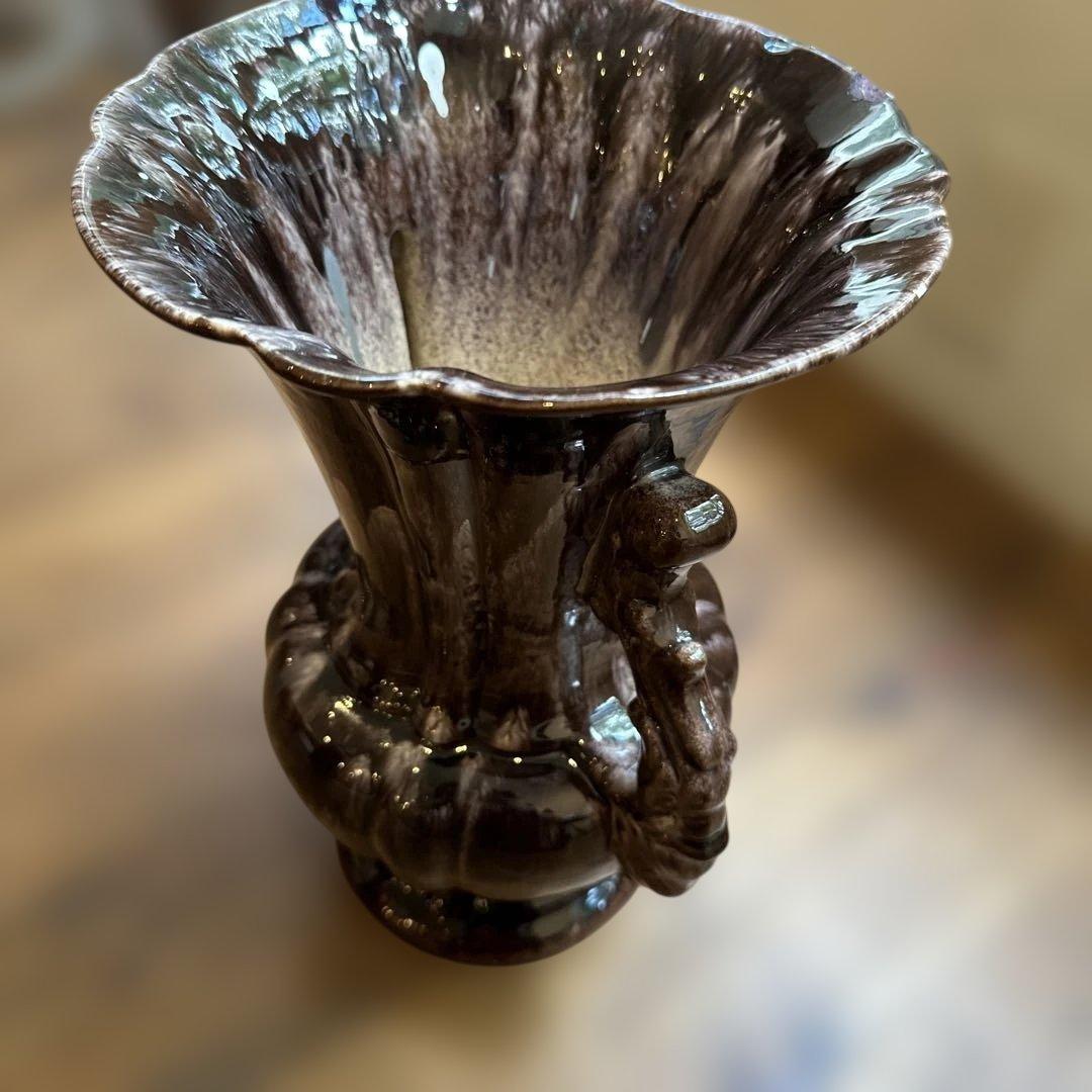 茶色の陶器製花瓶　イギリスアンティーク