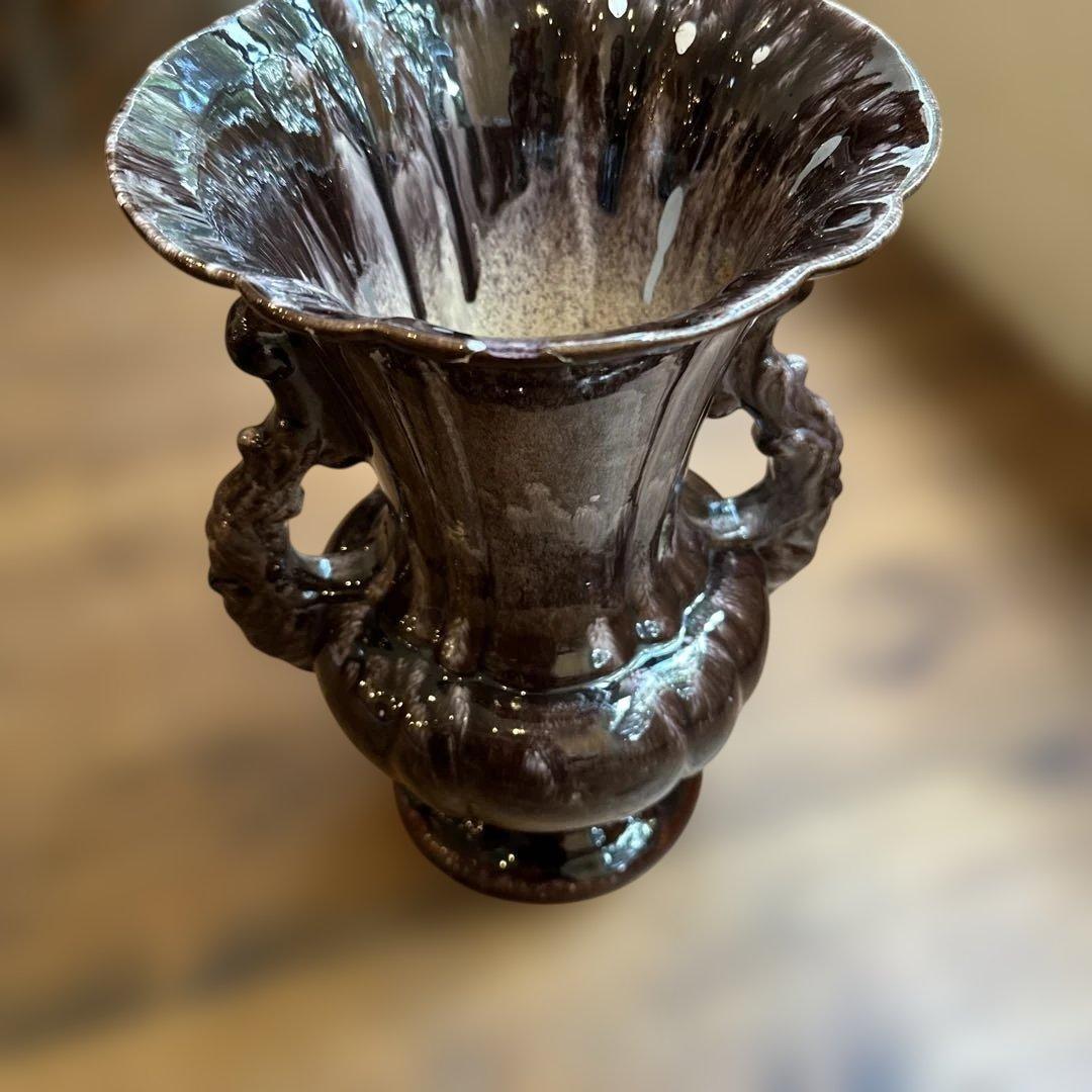 茶色の陶器製花瓶　イギリスアンティーク