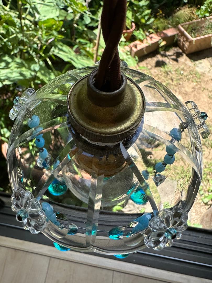 フランス アンティーク スカイブルー・ムラーノガラスの可愛いミニシャンデリア＊