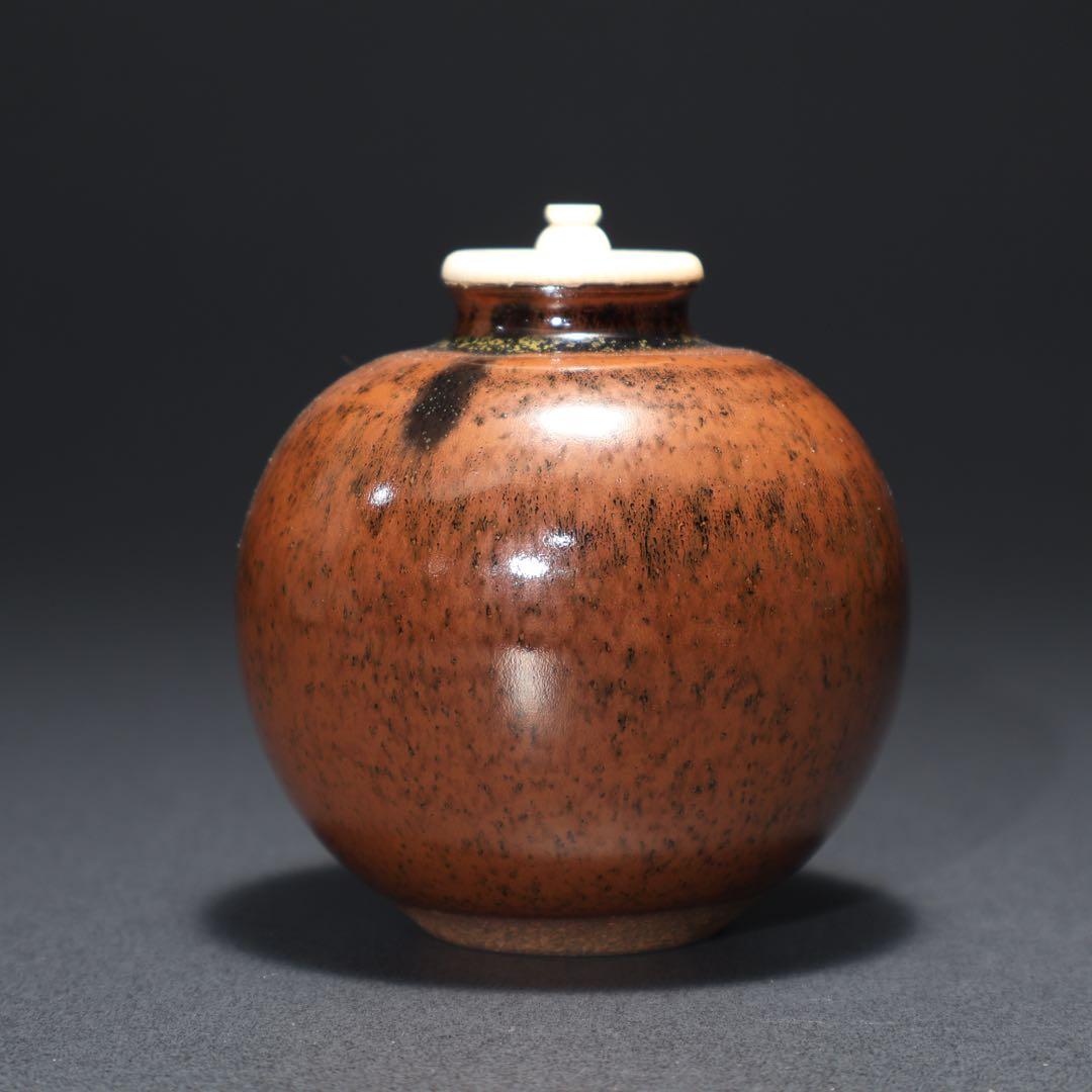 【茶道具】茶入　珠光写文琳　共箱　仕服付き　R1562ダW